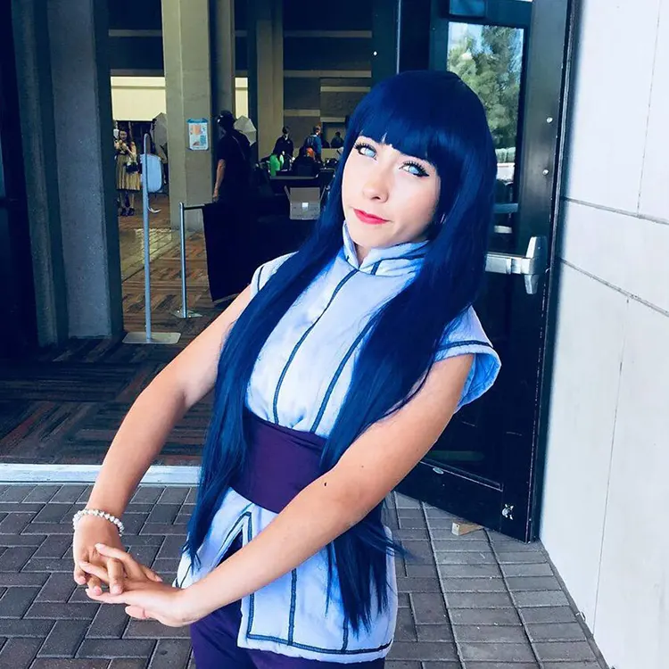 Hyuga Hinata Cosplay kostüm uzun mavi yüksek sıcaklık kadın peruk ile Bang