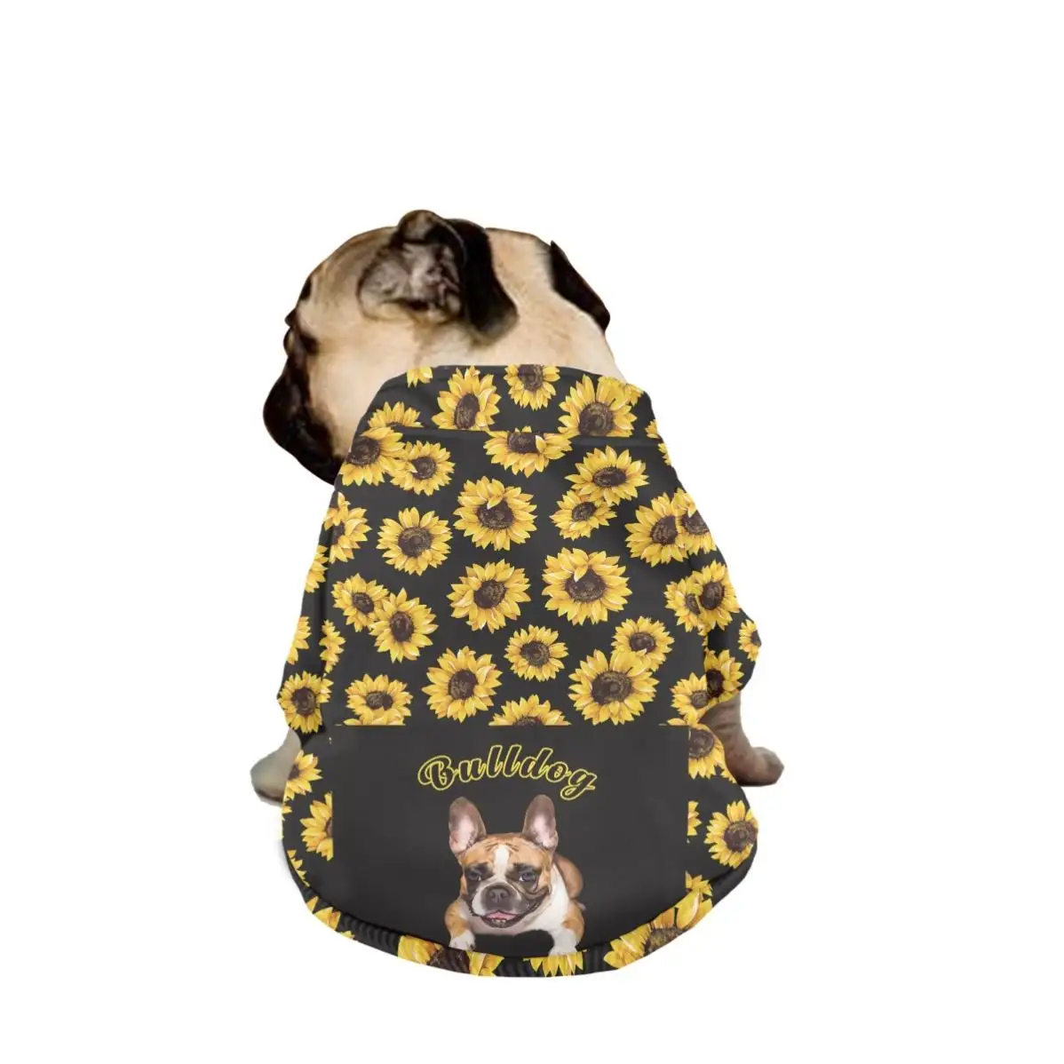 中小ペットの高級犬の服のためのひまわりの服であなたのペットの名前をカスタマイズする超柔らかくて暖かいジッパージャケットクールコート