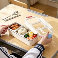 Boîte à bento rectangulaire moderne en acier inoxydable SUS304 de qualité supérieure avec couvercle en PC, paroi extérieure de qualité alimentaire, étanche, 2-3 compartiments