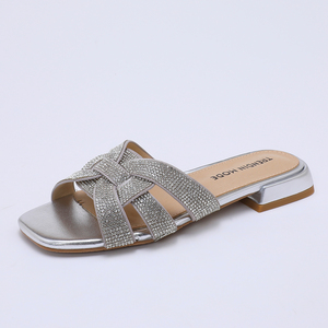 Silver PU Women <strong>Slipper</strong> Flat Light Weight Slip-On Customized <strong>Diamante</strong> Comfort Soft Footwear for Autumn/Spring/Summer - Product Image 4