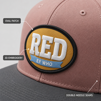 Casquette de baseball personnalisée rose et marron à visière plate, 6 panneaux, snapback, patch ovale brodé, réglable, vente en gros, OEM, faible MOQ