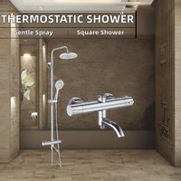 GEMOEM Ensemble de douche thermostatique moderne mural en laiton, mitigeur de salle de bain à poignée unique chaud/froid, douche carrée à jet doux