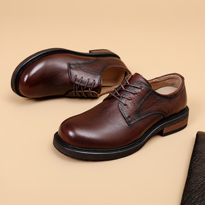Men's Leather Derby <b>Shoes</b> Genuine Top-Grain Leather Casual <b>Height</b>-<b>Increasing</b> Handcrafted Wedding <b>Shoes</b> - Product Image 1