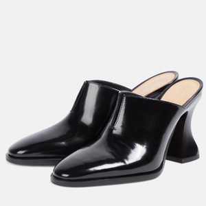 Mules d'été à talons courts pour femme, grande taille 46, en cuir véritable, bout fermé, couleur unie, coupe large - Product Image 5