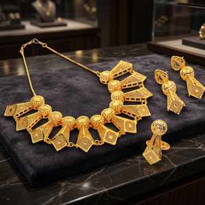 Conjunto de Collares Chapados en Oro, Diseño Turco Tradicional, Joyería de Moda Estilo Dubái, Conjunto de Joyería Larga - Product Image 1