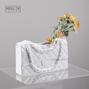 Merlin Living Handbag White Ceramic <strong>Vase</strong> Decoration Tabletop Modern Decor <strong>Flower</strong> <strong>Vase</strong> for Ceramic Decoration - Product Image 4
