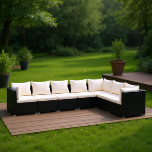 Set Lounge Modulare in Rattan PE Nero a 7 Pezzi per Arredamento da Giardino Esterno Design Contemporaneo - Product Image 2