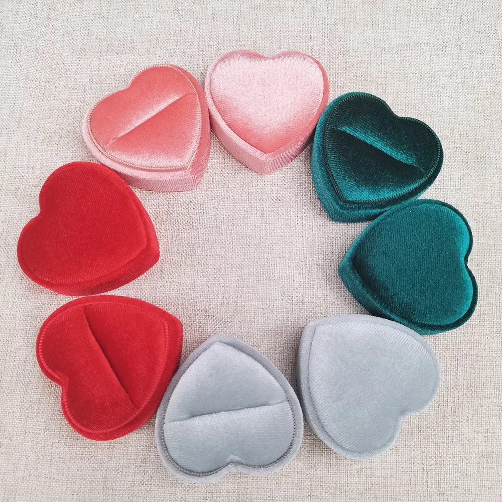 Hot Sale Pink Green Ring Necklace Packaging Velvet Heart Shaped Jewelry Box