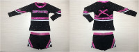 Tenue de cheerleading Barbiecore noire et rose vif avec strass, col rond, manches longues, tenue de compétition scintillante pour adolescentes