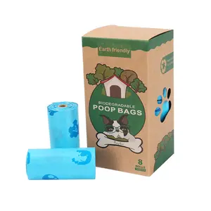 Atacadores biodegradáveis impressos logotipo personalizado, rolo de saco de cocô de cachorro biodegradável para cães pretos