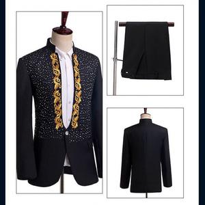 大人のスタンディングカラースパンコールシンガーホストコスチュームステージコーラスメンズドレススーツ2ピースセット - Product Image 3