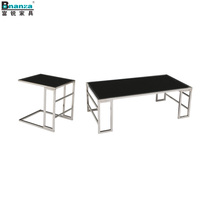 Table basse en verre style européen, table moderne, pieds en métal