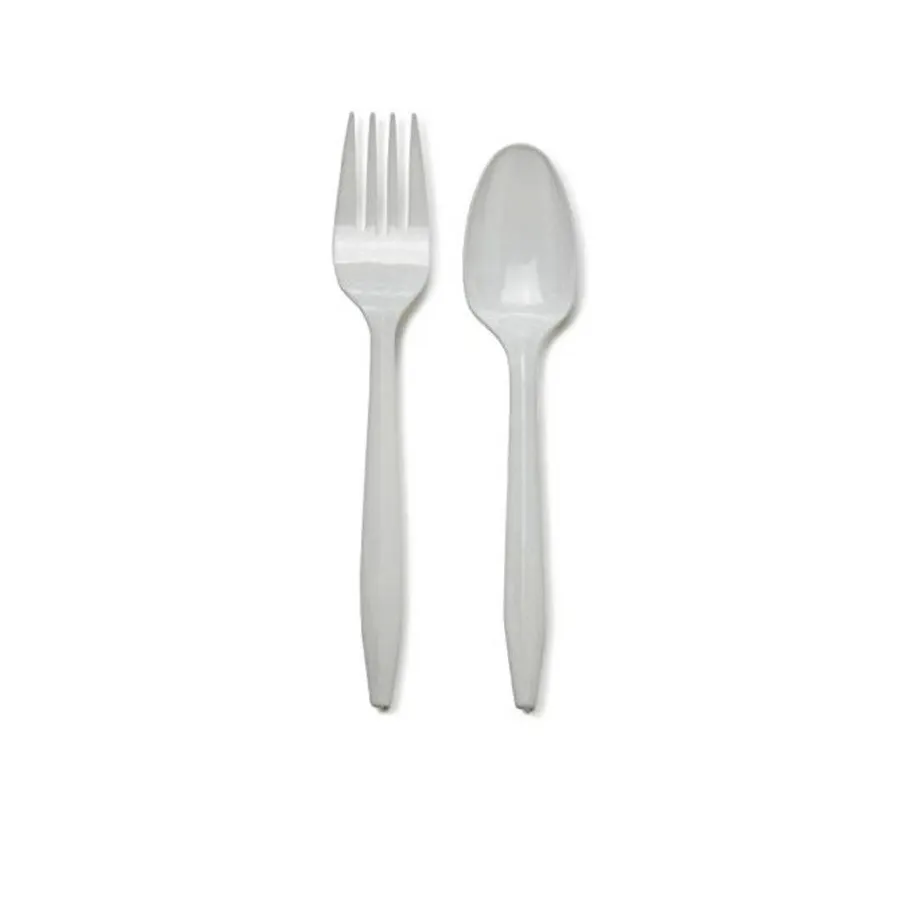 Utensílios de compras online biodegradáveis, utensílios de compras de plástico e descartáveis, garfo e colher