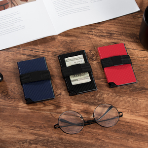 Portefeuille porte-cartes coulissant en aluminium Casekey de haute qualité, avec logo laser personnalisé, porte-cartes de crédit pop-up en fibre de carbone avec bande adhésive - Product Image 6