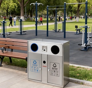 Poubelle à double compartiment en acier inoxydable avec couvercle, anti-fuite et anti-odeur - Product Image 1