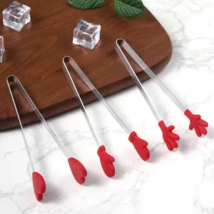 Silicone Mini Clips Salad Serving Bbq Ice Tongs Stainless Steel Handle Baking Utensils Kitchen Tools Hand Shape Food Clip