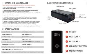 Compresseur d'air numérique haute capacité à courant de crête 2000A pour voiture à essence, avec câble de démarrage intelligent et booster de batterie - Product Image 3