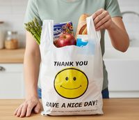 Sacs gilet en PEHD/PE robustes de qualité alimentaire avec poignées, personnalisables avec logo, sérigraphie et gaufrage, pour supermarchés et plats à emporter