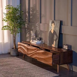 Mueble de TV de Madera Maciza con Diseño Ondulado, Estilo Wabi Sabi, Mueble de Salón - Product Image 1