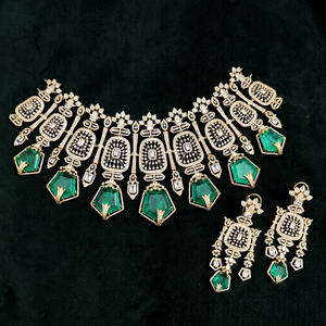 Luxury Emerald Green Bridal <b>Statement</b> <b>Necklace</b> Set with Premium Crystal Detailing Designer Wedding Party Jewellery Set For Women - Product Image 1
