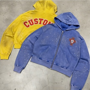 Sweat à capuche zippé oversize court en molleton épais avec patch en coton brodé, style universitaire personnalisé, Hip Hop Streetwear Unisexe - Product Image 1
