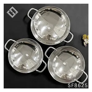 Restaurant Product Two Handle Round Wide Rim Cooking Paella Pans Stainless Steel Pan