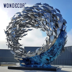 Scultura moderna grande in acciaio inossidabile per scuola di pesce all'aperto - Product Image 2