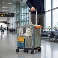 Sac de transport portable pour animaux de compagnie, souple, transparent, carré, pour chat, avec roues rotatives à 360 degrés, poignée détachable et fermeture éclair
