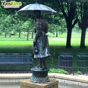 Scultura Personalizzata in Bronzo di Ragazzo <span class=keywords><strong>e</strong></span> Ragazza con Ombrello, Arte Romantica per Giardino Esterno - Product Image 4