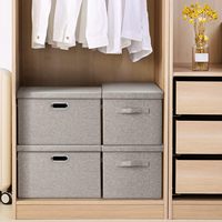 Grand bac de rangement pliable en lin avec couvercles et poignées amovibles, boîte de rangement avec couvercle