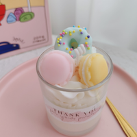 Bougie parfumée réaliste en forme de macaron ou de donut, en cire de soja, sans fumée, dans un gobelet, série crème glacée, décoration maison Kawaii, cadeau, succès viral