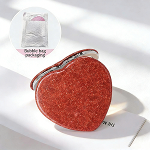 Factory Price New <strong>Design</strong> Portable Double Sided Heart Shaped Leather Folding <strong>Compact</strong> Pocket <strong>Mirror</strong> - Product Image 6