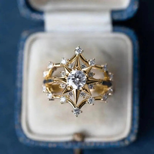 Anillo de circonita calado con diseño de estrella de rayos de sol para mujer, joyería geométrica de moda para dedo - Product Image 5