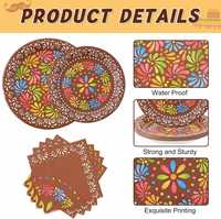 Ensemble de vaisselle mexicaine pour fête, 48 pièces, assiettes en papier florales Talavera, serviettes, kit pour mariage, décoration de fête Cielito Lindo