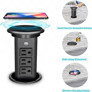 tabletop hidden pop up power socket with wireless charging