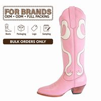 CHENO OEM Bottes de cowgirl occidentales roses à bout pointu, hauteur genou, avec nœud, personnalisables avec logo, différentes tailles en gros pour femmes