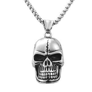 Men's Tibetan Silver Skull Pendant Necklace Retro Skeleton Design Geometric Style Dongguan Other Occasion 19043 - Product Image 5
