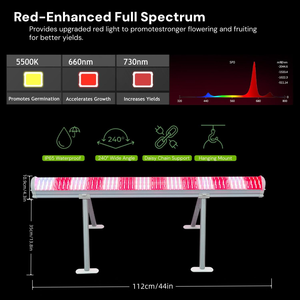 Lámpara LED de Cultivo de 4 Pies y 120W para Invernadero Interior, Horticultura, Espectro Rojo Profundo, Cuerpo de Aluminio, Clasificación IP65 para Floración - Product Image 2