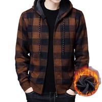 Fitspi vente en gros vêtements pour hommes hiver à capuche doublé polaire épaissi Plaid pull à manches longues jeunesse hommes pull manteaux