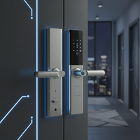 Serrure de porte intelligente Tuya WiFi en acier au carbone et alliage d'aluminium avec poignée à empreinte digitale, accès par mot de passe et carte
