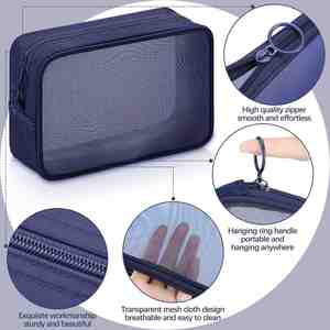 Ensemble de trousses de maquillage en maille, pochette de toilette avec fermeture éclair, mini sac de voyage portable en maille pour accessoires quotidiens - Product Image 2