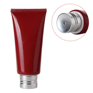 Tubo suave de plástico rojo OEM 120g 150g con orificio de tapa de rosca de aluminio para cosméticos Limpieza de crema facial