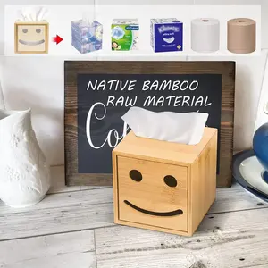Premium moderno bambú Color Natural habitación restaurante escritorio caja de pañuelos cajas de almacenamiento de madera Almacenamiento de pañuelos