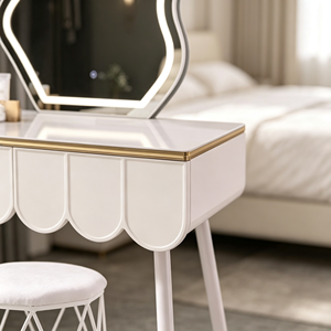 Modern Makeup Vanity <b>With</b> Lighted Mirror <b>Storage</b> Drawers Bedroom <b>Dressing</b> <b>Table</b> <b>With</b> Stool - Product Image 2