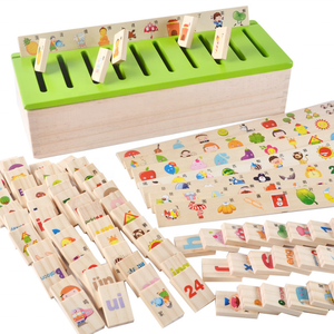 Scatola Giocattolo Educativa Multifunzionale in Legno per Bambini con Giochi di Ordinamento, Carte e Altri Giochi Didattici per Eventi - Product Image 5