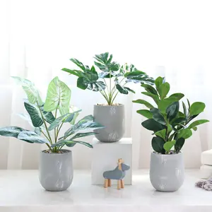 Artificial Real Touch Green Monstera Deliciosa Latex Turtle Leaves Potted Bilberry Ornamental Plants for Decoration Plant