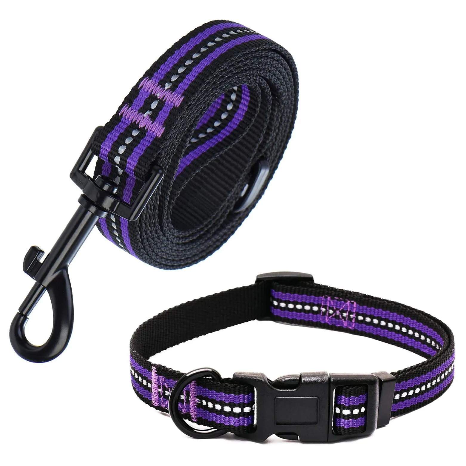 Gepersonaliseerde Luxe Op Maat Gerecycled Heavy-Duty Reflecterende Polyester Banden Halsband En Riem Voor Honden Met Draaibare Karabijnhaak