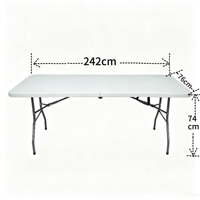 Table rectangulaire en plastique de 242 cm, surface à joint central, pieds métalliques rétractables pour montage domestique – Offre Spéciale