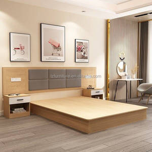 <b>Low</b> Priced 3 Star Hotel <b>Bed</b> Set Wooden <b>Frame</b> with Vertical Panel Upholstered Headboard and Matching Nightstands for Budget Hotel - Product Image 2