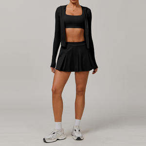 Set jaket Golf 2 dalam 1 wanita, Set pakaian Golf Tenis 2-in-1 rok lipit Bra Cross Back cepat kering musim panas UPF50 + wanita - Product Image 3